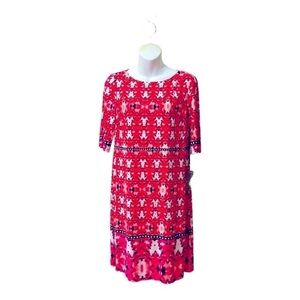 Eliza J Pink Blue White Ikat Stretch Jersey Shift Dress sz 8 NWT